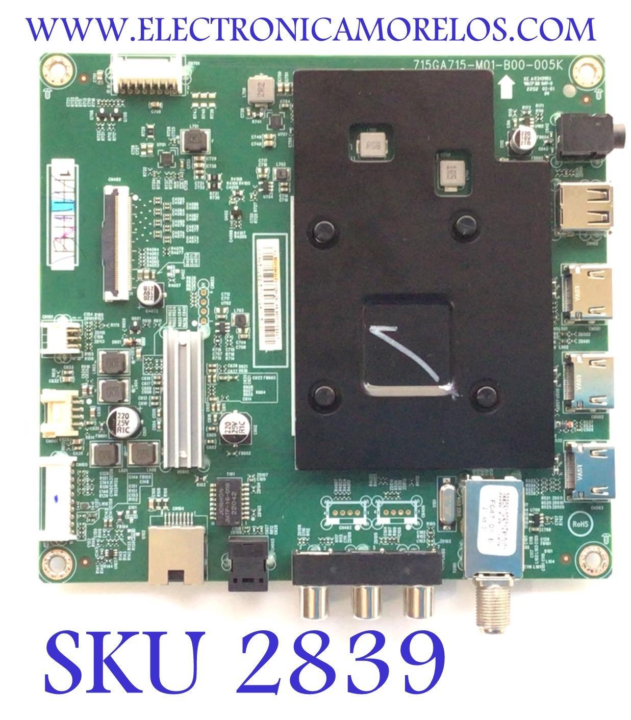 MAIN PARA TV INSIGNIA 4K·UHD·HDR ((FIRE TV)) / NUMERO DE PARTE XLCB02K064 / 715GA715-M01-B00-005K / 715GA715-M01-B00-005G / PANEL TPT650WR-QUBF70.K REV:SNWP0AE / DISPLAY HV650QUB-F70 / MODELO NS-65DF710NA21